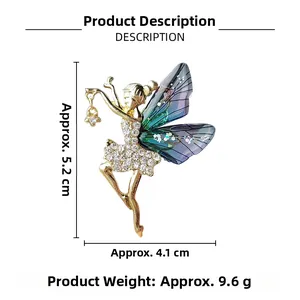 Cuadro de tallas detallado para el broche de hada con medidas de 5,2 cm x 4,1 cm y peso de 9,6 g