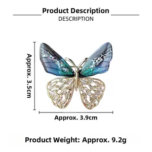 Detalles de dimensiones de 3,5cm x 3,9cm para el broche de mariposa azul con cristales