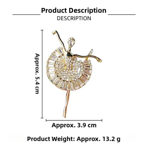 Detalle del broche de bailarina de cristal con medidas de 5,4 cm de alto y 3,9 cm de ancho
