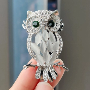 Trendige Eule Brosche Legierung Strass Verziert Mit Katzenaugenstein Tierform Brustnadel Gold Silber Anzug Zubehör