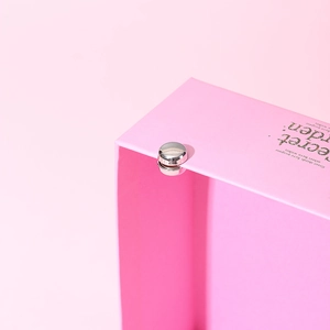 Gros plan d'une boucle magnétique argentée polie pour foulard sur un coffret