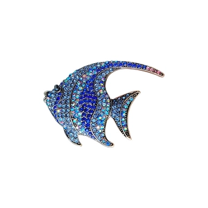 Creative tropical angelfish brooch pin with blue sparkling crystals for women's coats