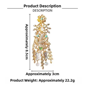 Detail of vintage gold earrings with turquoise beads, lotus motifs and long drop crystals