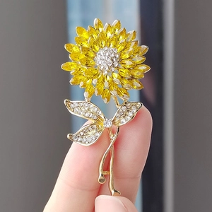 Broche en Alliage Élégante Tournesol Épi de Blé Plaquée Or avec Strass Jaunes et Künstliche Perle Bijoux Vintage pour Femmes