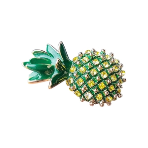 Broche ananas créative avec feuilles en émail vert et strass jaunes sur base dorée