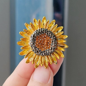 Élégante Broche Tournesol en Alliage pour Femmes Épinglette Fleur Botanique Avec Strass Scintillants Bijoux de Fête Mariage
