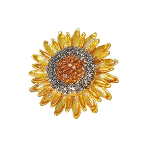 Broche tournesol exquise avec pétales dorés et centre serti de cristaux étincelants