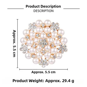 Detail showing pearl sunflower brooch dimensions of 5.5cm and weight of 29.4g