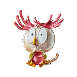 Cute cartoon owl brooch in pink enamel with alloy base for decorative coat accessory