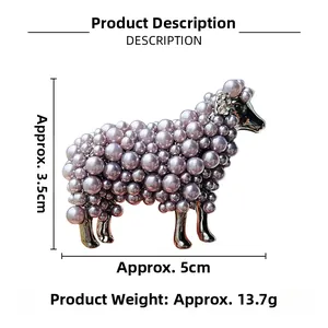Detail view of sheep brooch with purple pearls, measuring 3.5cm by 5cm, weight 13.7g
