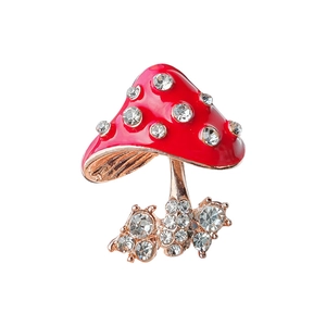 Cute red mushroom brooch with sparkling crystals and rose gold enamel finish