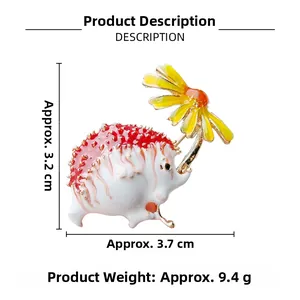 Detailed macro view showing the enamel hedgehog brooch dimensions 3.7cm x 3.2cm and weight 9.4g
