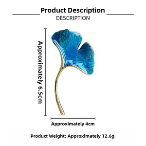 Detail of blue ginkgo leaf brooch with dimensions 6.5cm height and 4cm width