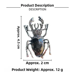 Detail view of vintage beetle brooch showing 4.5cm x 2cm size and 12g product weight