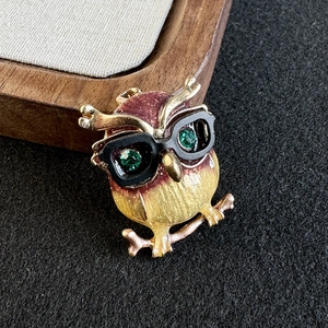 Simpatica Spilla a Forma di Gufo in Cartone Animato Smalto Lega Spilla Donna Occhi di Strass Gioielli da Abito Personalità
