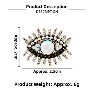 Detailed size specifications for the vintage evil eye brooch with pearls and rhinestones