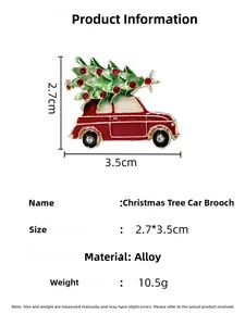 Detail showing Christmas tree car brooch dimensions 2.7x3.5cm and 10.5g weight info