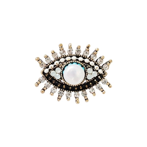 Vintage gold Evil Eye brooch with freshwater pearl and rhinestones for coats
