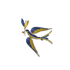 Exquisite blue enamel swallow brooch with yellow zircon inlay and silver alloy plating