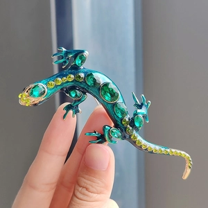 Vintage Legierung Strass Eidechse Gecko Brosche Blau Grün Emaille Tier Brustnadel Mode Schmuck Für Damen Herren Geschenk
