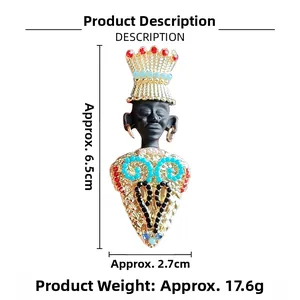 Detailed view of tribal chief brooch with gold crown and dimensions 6.5cm by 2.7cm