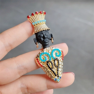 Vintage Exotic African Tribal Chief Portrait Brooch Alloy Rhinestone Egyptian King Retro Jewelry For Women Men Pin