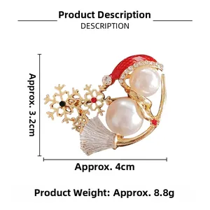 Detailed view of Christmas snowman brooch with pearls, snowflakes, 3.2cm x 4cm size