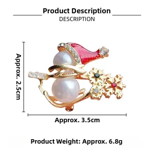Detail view of pearl snowman brooch with dimensions 3.5cm x 2.5cm and weight 6.8g