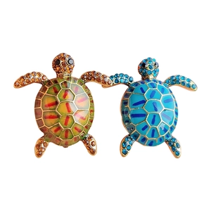 Creative turtle brooches with colorful enamel and sparkling rhinestones on a gold base