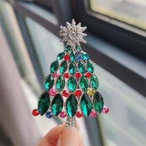 Broche Sapin de Noël Vintage de Luxe en Alliage Strass Cristal Multicolore Épingle de Revers pour Femmes Manteau Pull Bijoux