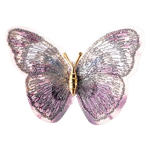 Elegant vintage butterfly brooch with purple and silver embroidery on a golden metal body