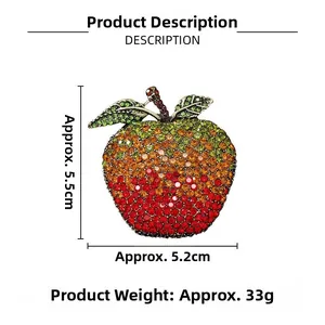 Detail view of apple brooch with dimensions 5.5cm height and colorful rhinestone gradient