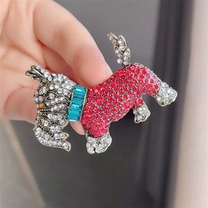 Exquisite animal brooch featuring a cute puppy design with colorful rhinestones on alloy