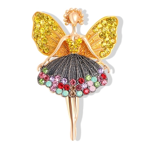 Funkelnde Ballerina Fee Brosche aus Goldlegierung mit bunten Strasssteinen für Damen