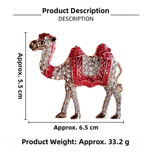 Detailed size specifications of the golden camel brooch with crystal rhinestones