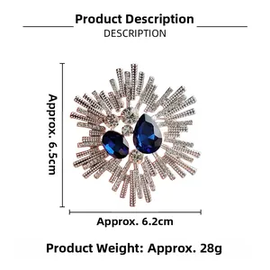 Detailed view of luxury crystal brooch with dimensions 6.5x6.2cm and 28g weight