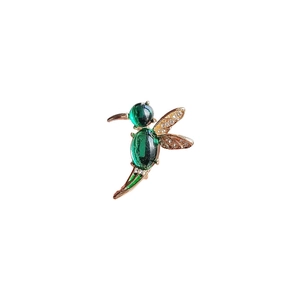 Elegant hummingbird brooch with green opal stones and crystals on a gold-plated base