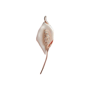 Elegant calla lily brooch with white enamel petals and rose gold stem for women