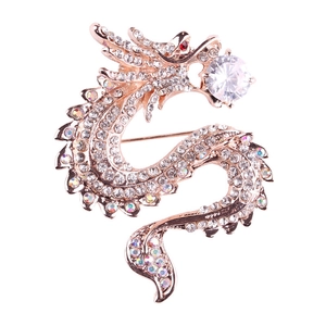 Spilla a drago di lusso in stile cinese color oro rosa con cristalli e zircone perlato