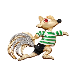 Vintage style squirrel brooch with colorful enamel finish and sparkling rhinestones
