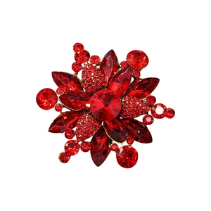 Broche de flor con cristales rojos vintage y piedras marquesa en aleación dorada