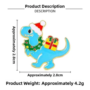Détails du pin's dinosaure de Noël bleu avec dimensions 2,8cm x 2,8cm et poids de 4,2g