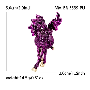Exquisite purple jumping horse brooch with sparkling crystals and golden horse hooves