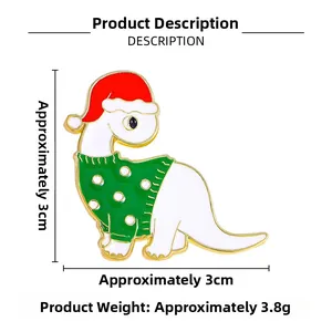 Tableau de taille détaillée pour pin's dinosaure de Noël 3cm poids 3,8g