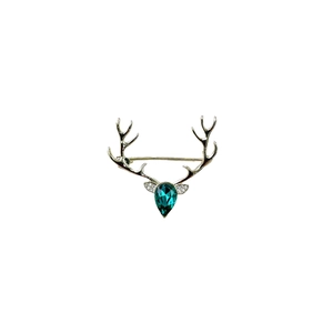 Broche bois de renne doré avec pierre goutte vert foncé et détails en cristal brillant