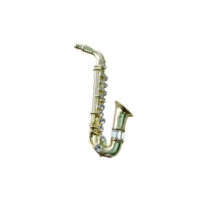 Elegant gold saxophone brooch with sparkling rhinestones for music lovers fashion accessories