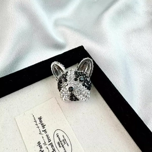 Vintage French Bulldog Rhinestone Brooch Pin Personality Alloy Animal Dog Lapel Pin Creative Jewelry Accessory For Women Men