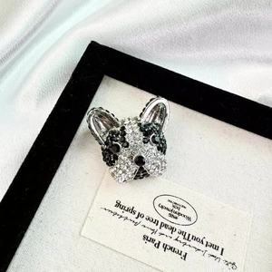 Sparkling French Bulldog brooch with full rhinestones in vintage silver-tone alloy