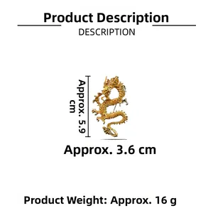 Größentabelle für goldene Drachenbrosche mit Maßen von 5,9 cm Höhe und 3,6 cm Breite im Detail