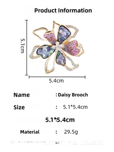 Detailed size specifications for the daisy brooch with alloy and rhinestone inlay